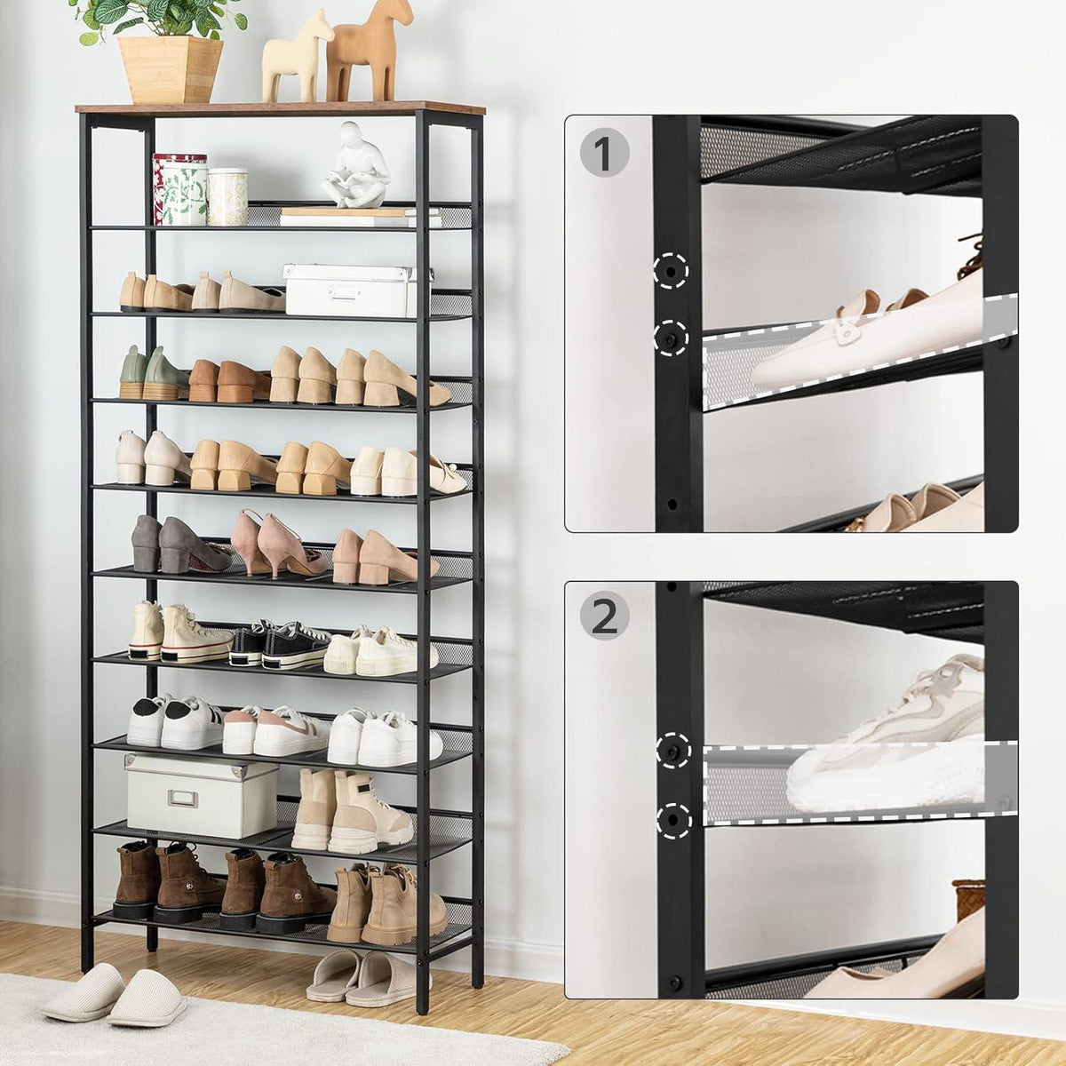 Schuhregal 10-stöckig groß Schuhschrank 27-36 Paar Schuhe Metallregale Flur