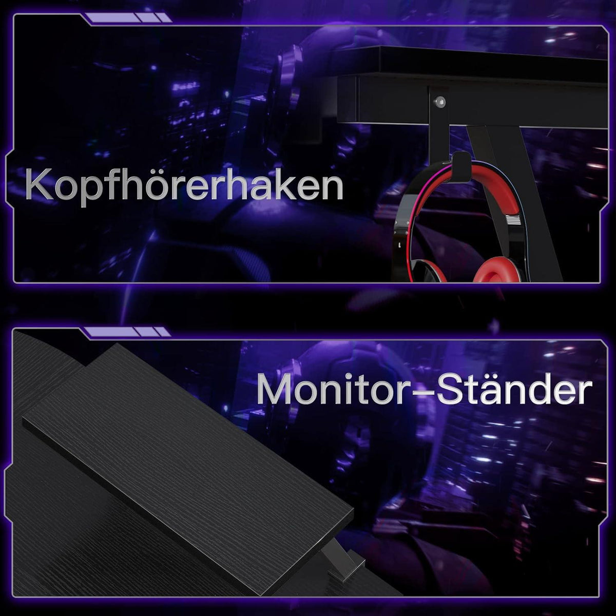 Gaming Schreibtisch L-Form mit Monitorständer - Schwarz 167 x 120 cm
