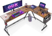 ODK Gaming Schreibtisch L Form mit Monitorständer Vintage Braun 167 x