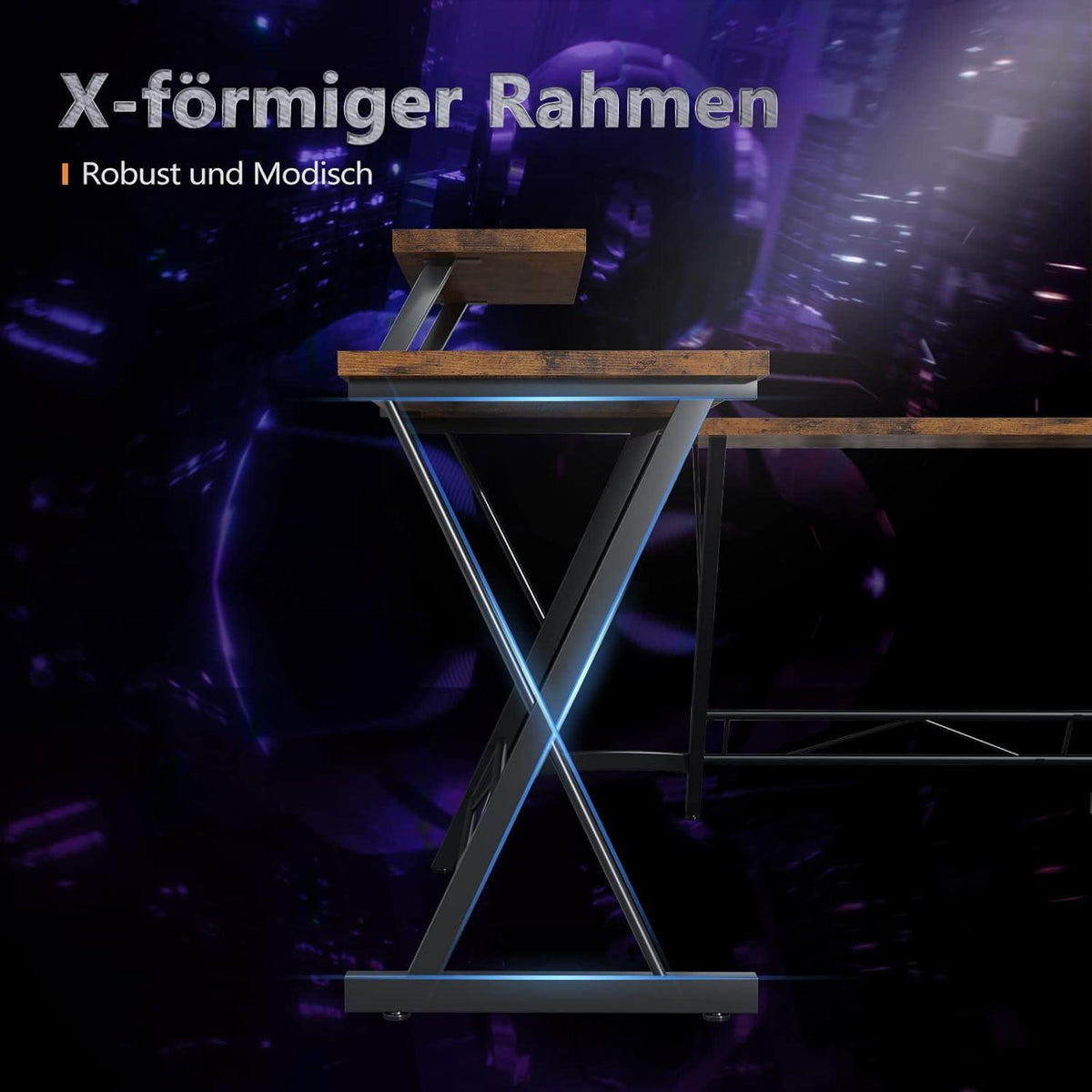 ODK Gaming Schreibtisch Eckschreibtisch L-Form Monitorständer Vintage Braun