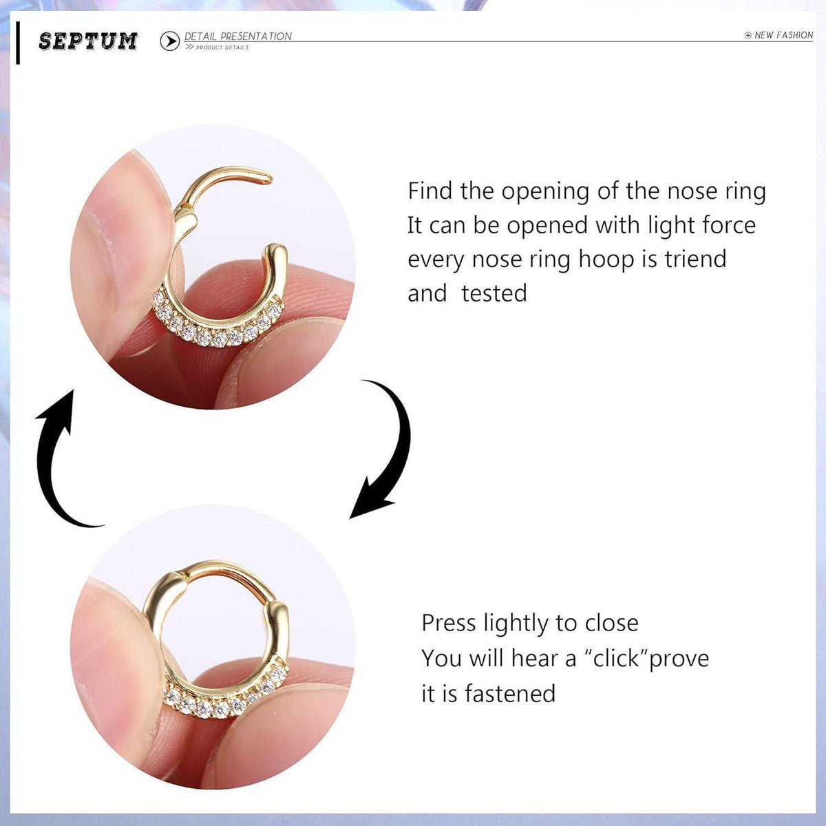 Septum Piercing Set 9 Stück Chirurgenstahl Zirkonia 16G 10mm Gold