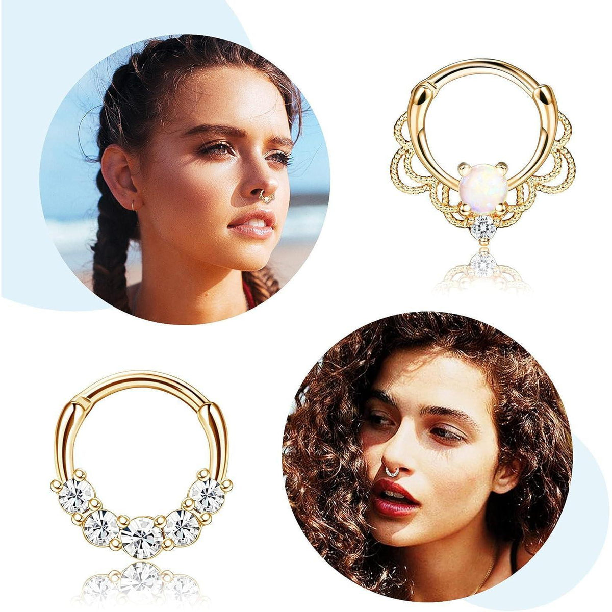 Septum Piercing Set 9 Stück Chirurgenstahl Zirkonia 16G 10mm Gold