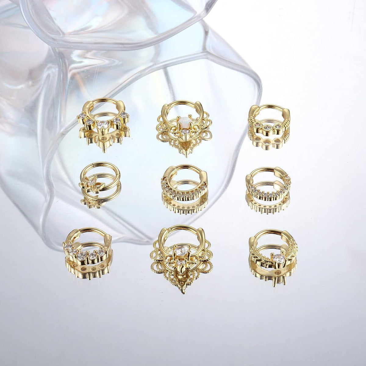 Septum Piercing Set 9 Stück Chirurgenstahl Zirkonia 16G 10mm Gold