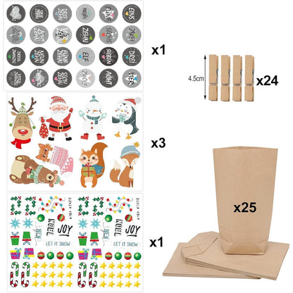 Adventskalender Tüten Set Selbstbefüllbare Weihnachtstüten