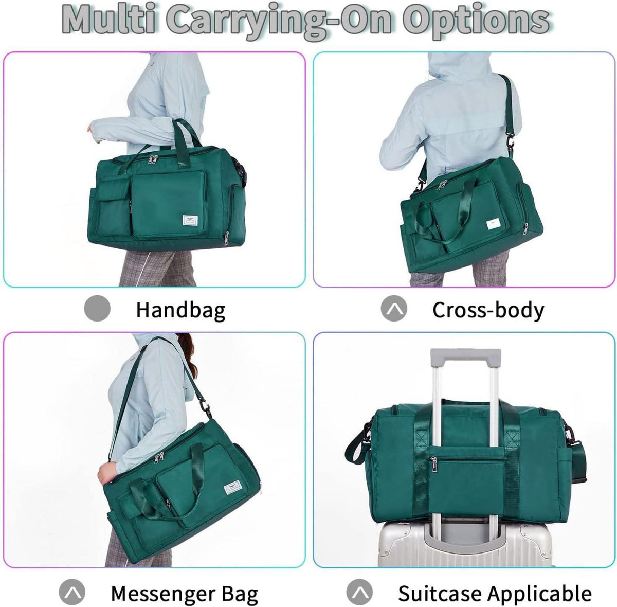 Faltbare Damen Reisetasche 35L mit Schuh- und Nassfach Malachitblau