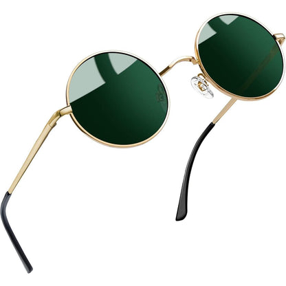 Runde Sonnenbrille Herren Damen Polarisierte Vintage UV400 Metallrahmen Gold