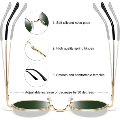 Runde Sonnenbrille Herren Damen Polarisierte Vintage UV400 Metallrahmen Gold