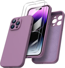 iPhone 14 Pro Max Hülle Silikon mit Screen Schutzfolien Lila