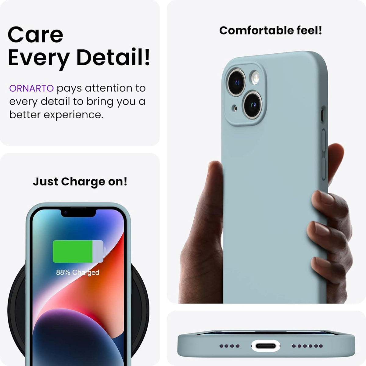 ORNARTO iPhone 14 Plus Hülle 6,7 Zoll 2022 + Screen Schutzfolien Silikon Stoßfest Mintgrün