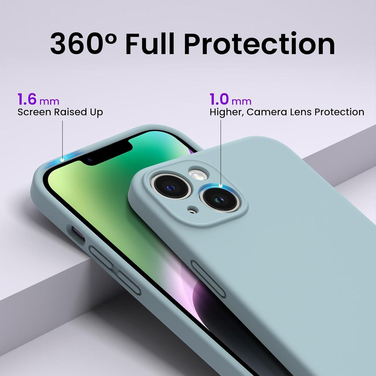 ORNARTO iPhone 14 Plus Hülle 6,7 Zoll Mintgrün + 2 Screen Schutzfolien