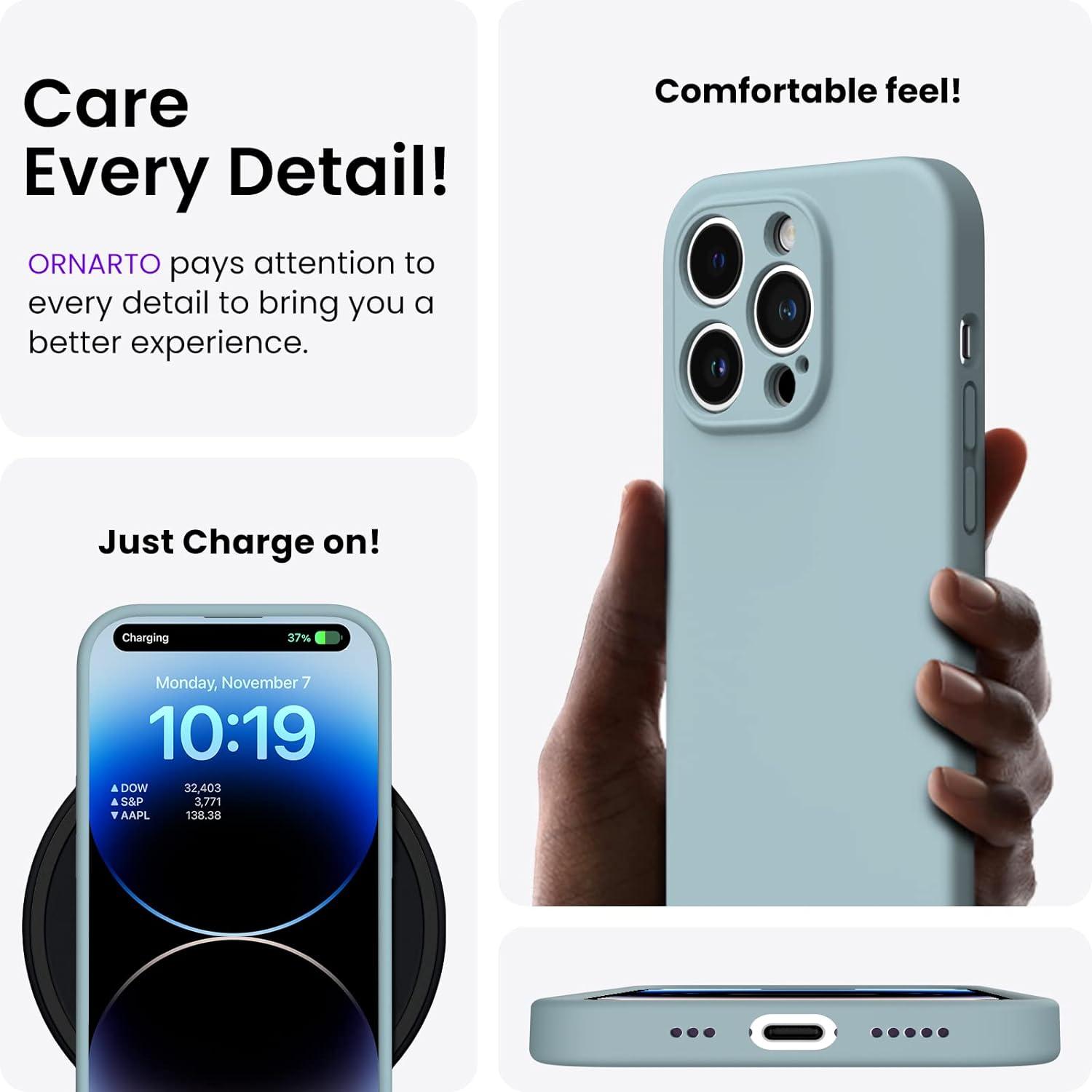 ORNARTO iPhone 14 Pro Hülle 6,1 Zoll 2022 + 2 Screen Schutzfolien Silikon Gel Rundumschutz Mintgrün