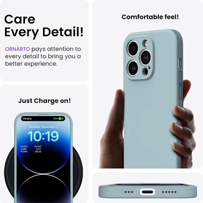 ORNARTO iPhone 14 Pro Hülle 6,1 Zoll 2022 + 2 Screen Schutzfolien Silikon Gel Rundumschutz Mintgrün