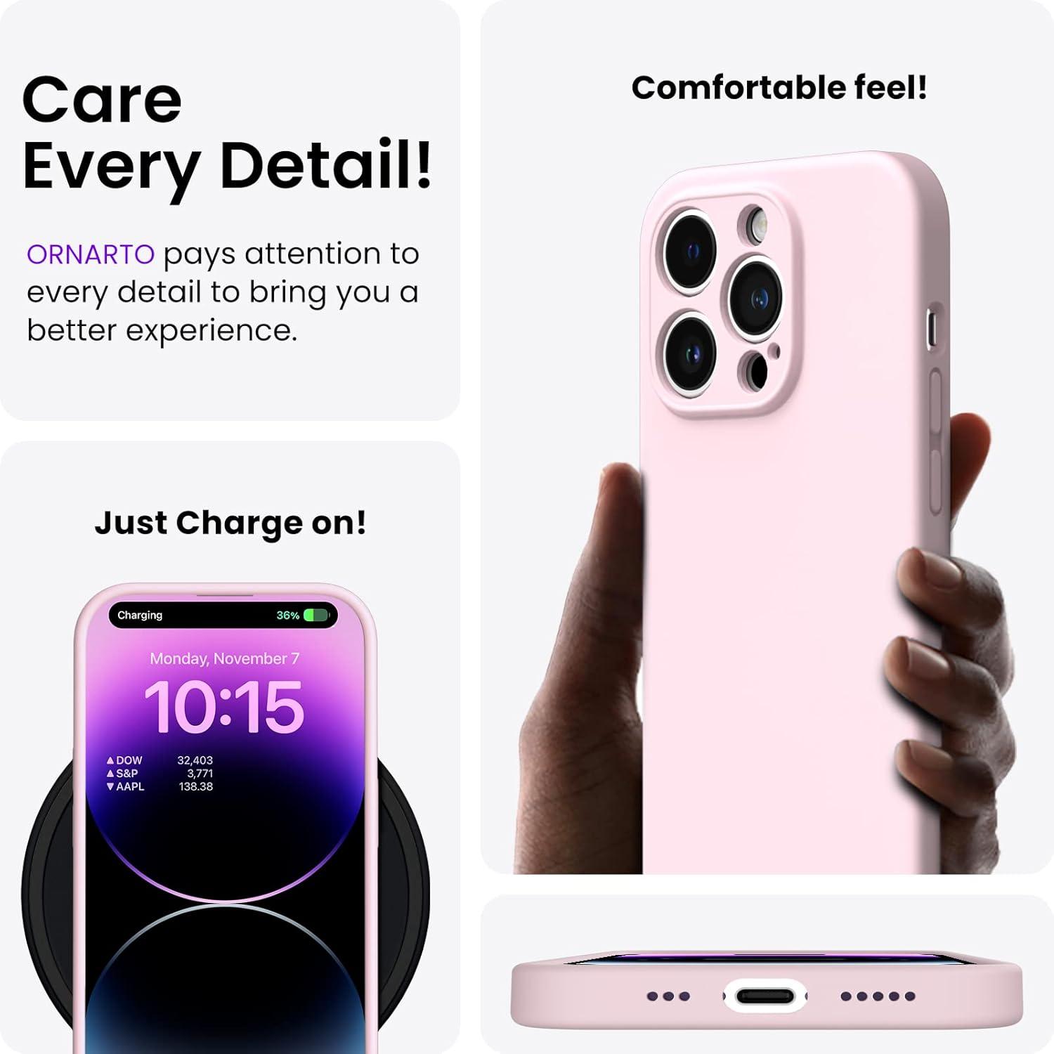 ORNARTO iPhone 14 Pro Hülle 6,1 Zoll 2022 Stoßfeste Handyhülle Gel Silikon Rosa