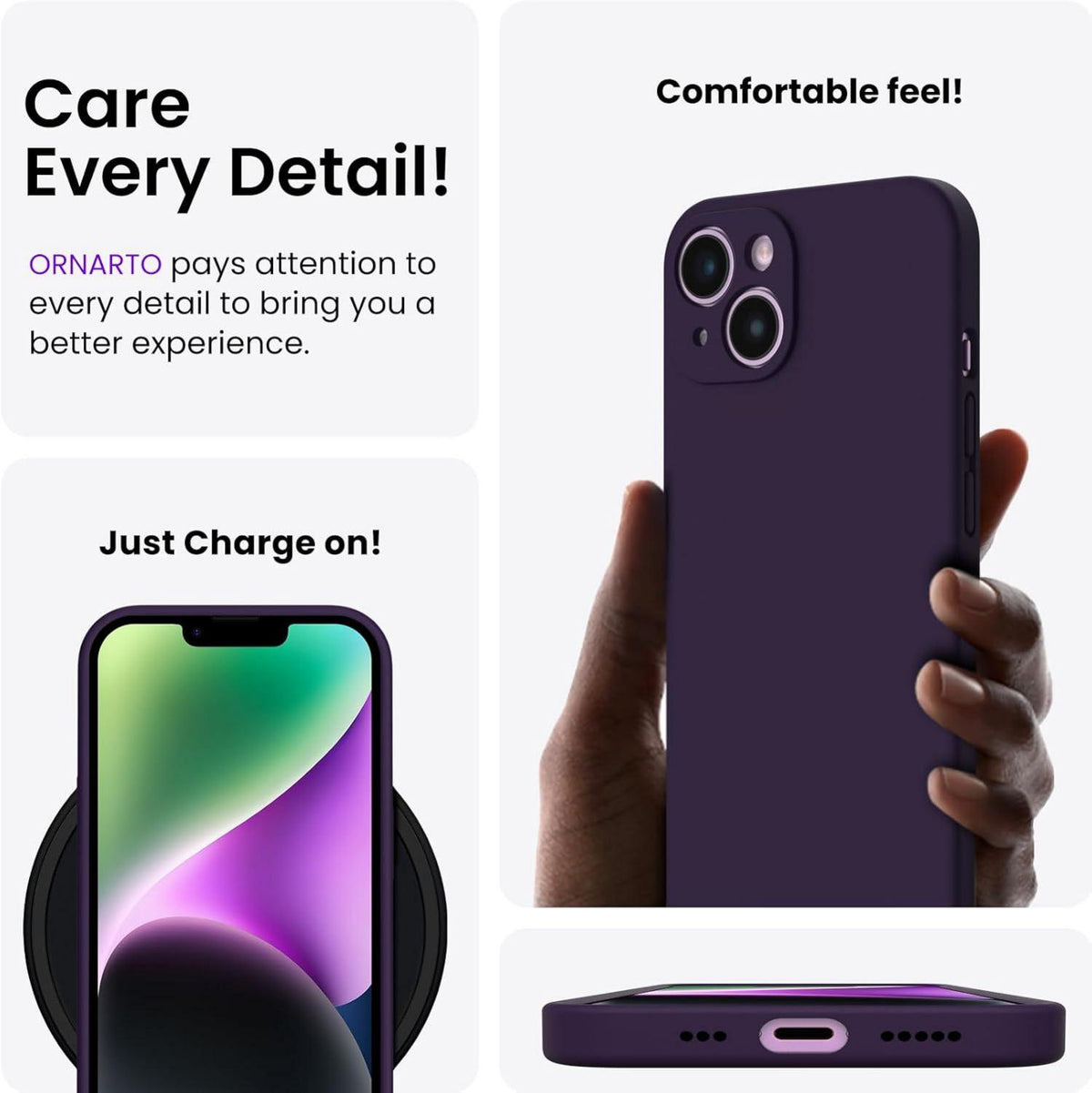 ORNARTO iPhone 14 Hülle 6,1 Zoll 2022 Silikon Stoßfeste Handyhülle Dunkelviolett