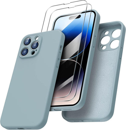 Flüssige Silikon Schutzhülle mit Screen Schutzfolien für iPhone 14 Pro
