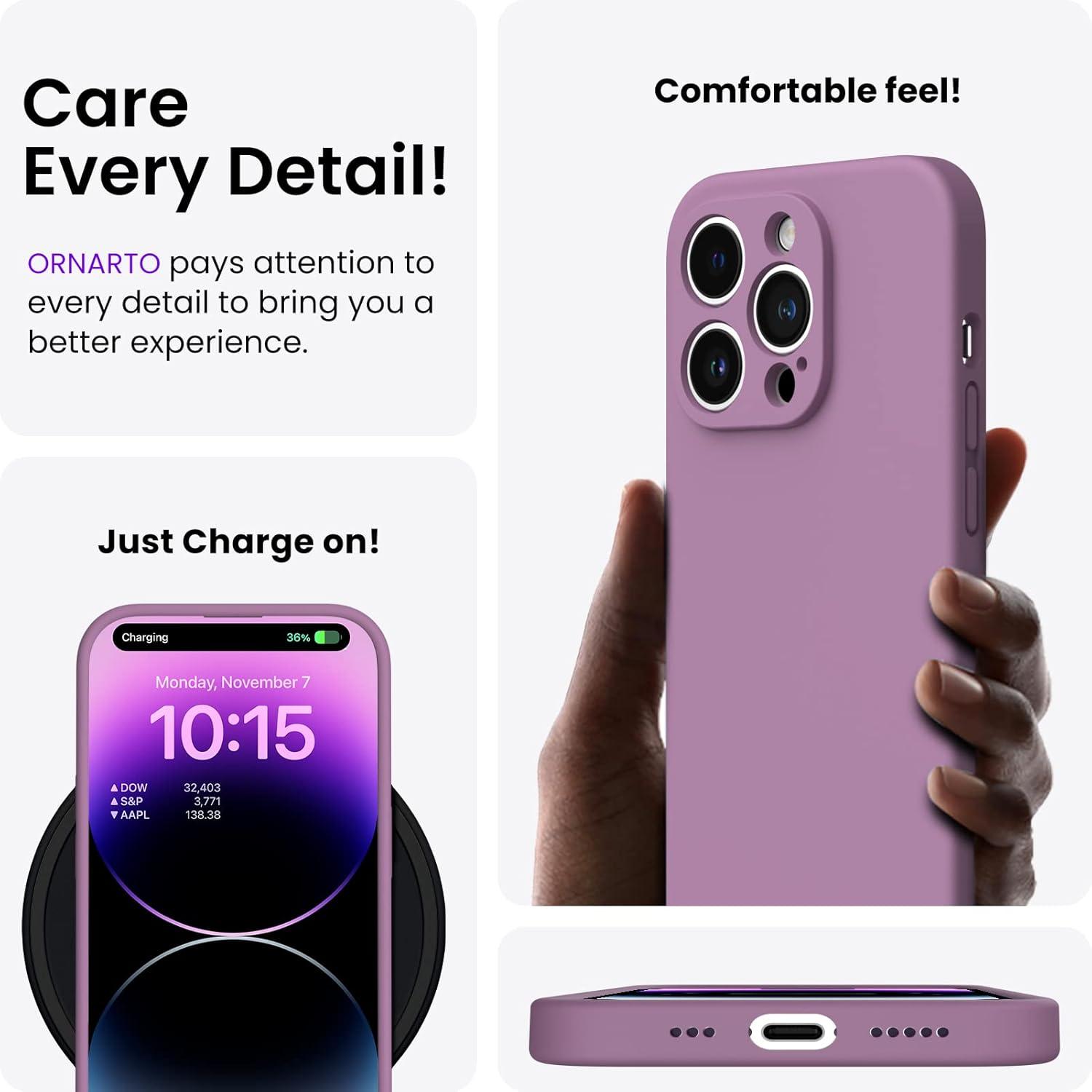 iPhone 14 Pro Hülle 6,1 Zoll 2022 mit Flüssigem Silikon Gel Stoßfeste Handyhülle + 2 x Screen Schutzfolien - Lila