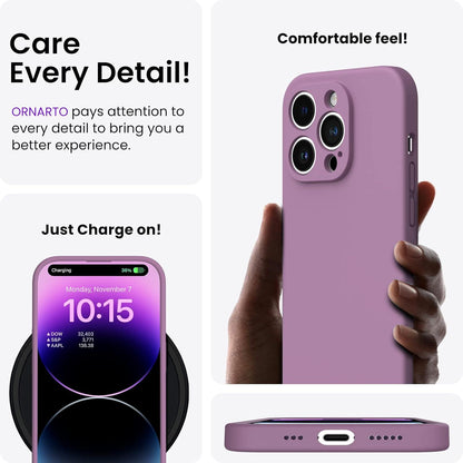 iPhone 14 Pro Hülle 6,1 Zoll 2022 mit Flüssigem Silikon Gel Stoßfeste Handyhülle + 2 x Screen Schutzfolien - Lila