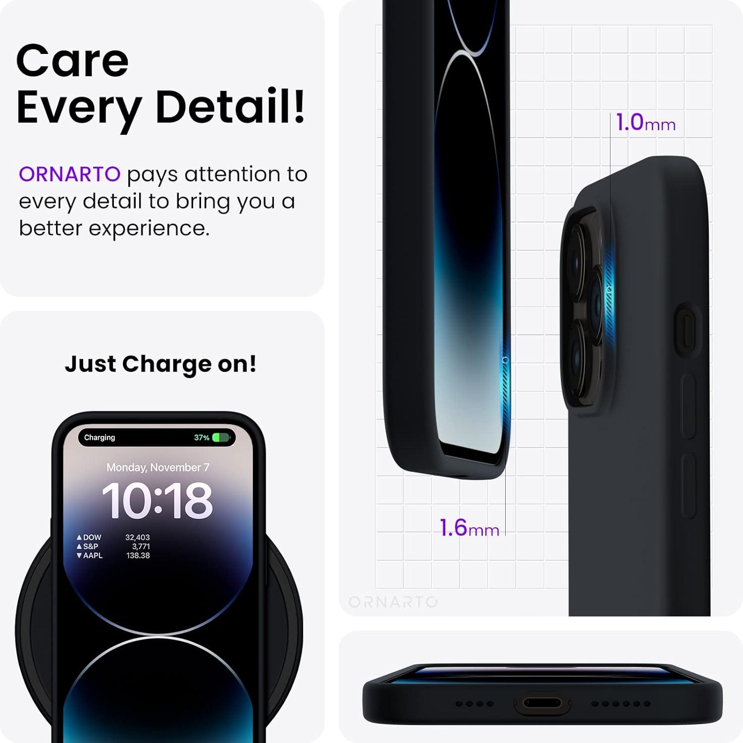 ORNARTO iPhone 14 Pro Max Hülle 6,7 Zoll 2022 Silikon Flüssig Ultra Dünn