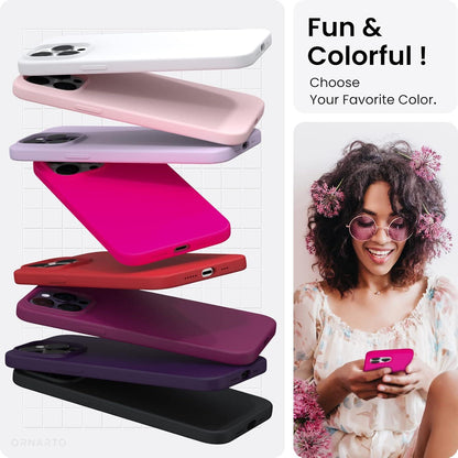 ORNARTO iPhone 14 Pro Hülle Silikon Case 6,1 Zoll 2022 Voller Schutz Leuchtend Rosa