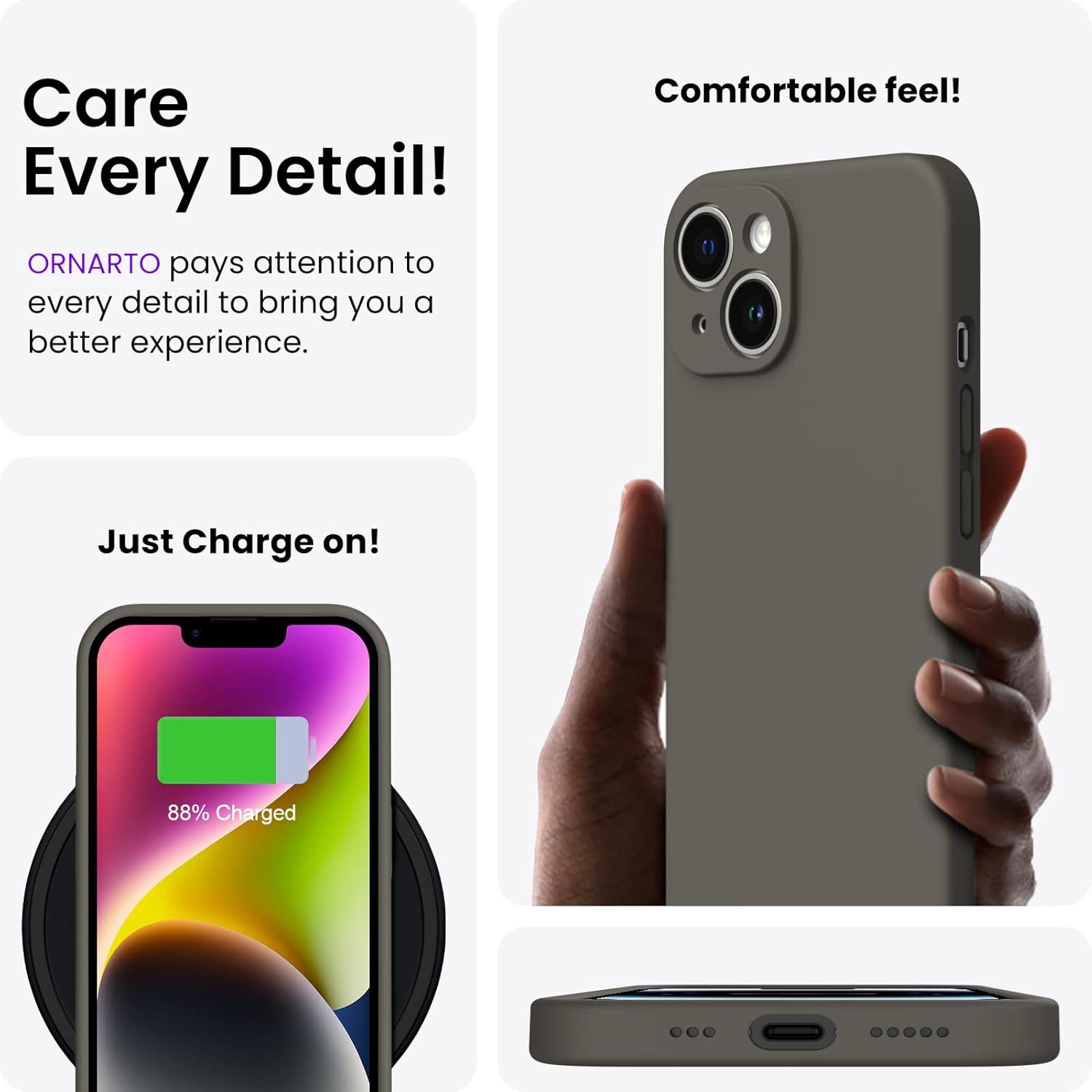 iPhone 14 Hülle 6,1 Zoll 2022 + 2 Schutzfolien Silikon Rundumschutz Dunkelbraun