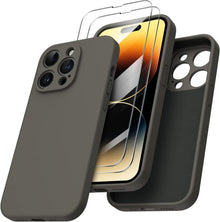 iPhone 14 Pro Hülle mit Schutzfolie Silikon Case dunkelbraun