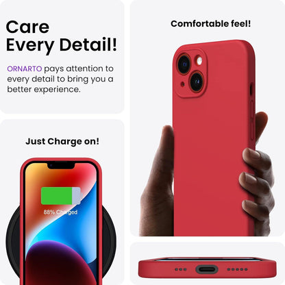 ORNARTO iPhone 14 Hülle 6,1 Zoll mit 2 x Screen Schutzfolie - Stoßfeste Handyhülle Rot