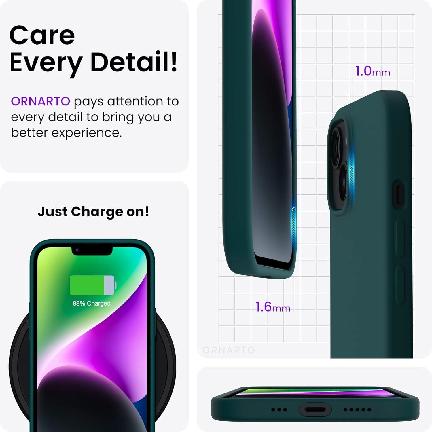 ORNARTO iPhone 14 Hülle 6,1 Zoll 2022 Silikon Case Flüssig Olivgrün