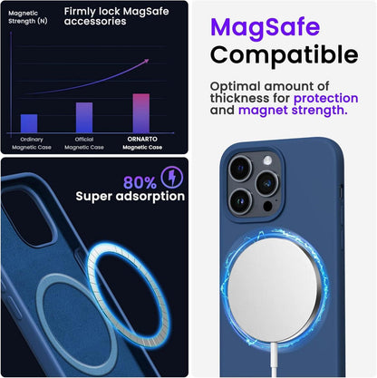 ORNARTO Magnetische iPhone 14 Pro Max Hülle 6,7 Zoll Dunkelblau MagSafe - Flüssiges Silikon Schutzhülle