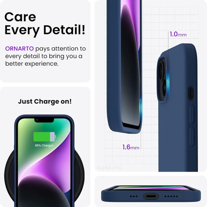 ORNARTO iPhone 14 Hülle 6,1 Zoll Silikon Case Voller Schutz Flüssig Sturmblau