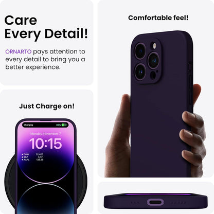 ORNARTO iPhone 14 Pro Hülle 6,1 Zoll 2022 + 2x Screen Schutzfolien Silikon Case dunkelviolett