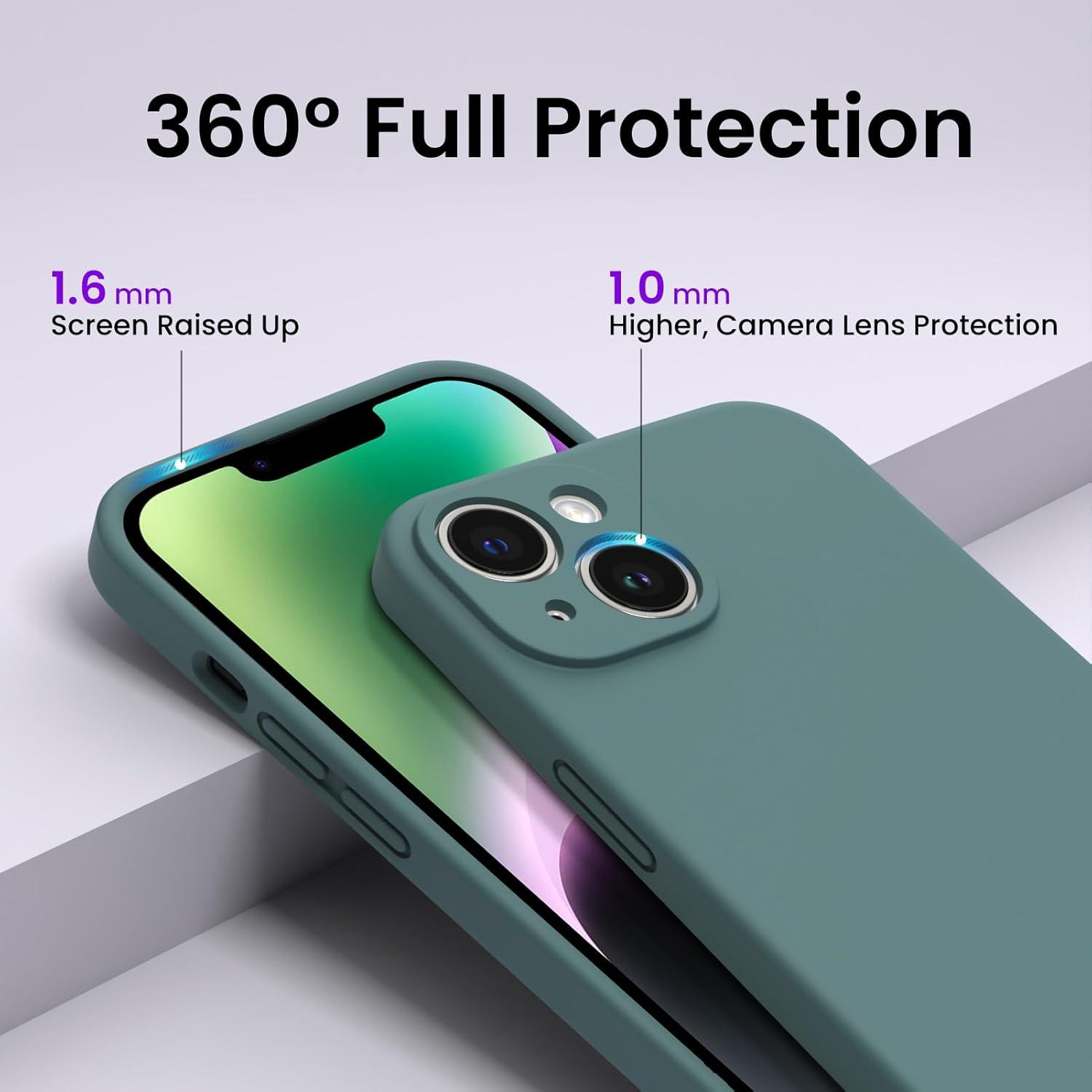 iPhone 14 Plus Hülle 6,7 Zoll inkl. 2x Schutzfolien Silikon Case Piniengrün
