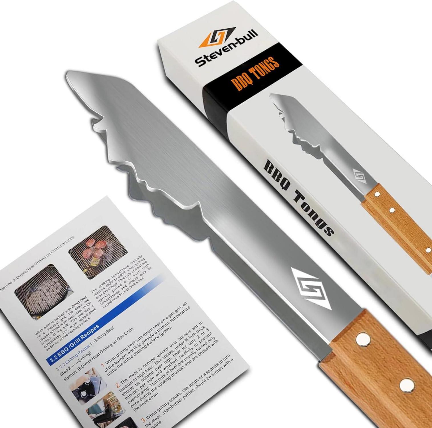 Grillzange Edelstahl mit Holzgriff 43cm - BBQ Geschenk