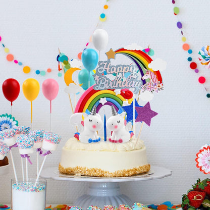 Einhorn Tortendeko Set Regenbogen Wolke Luftballon für Kinder Geburtstag
