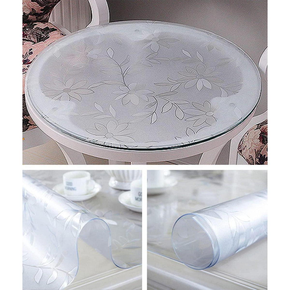 Runde PVC Tischdecke Chrysantheme 100cm - 2mm Schutzfolie