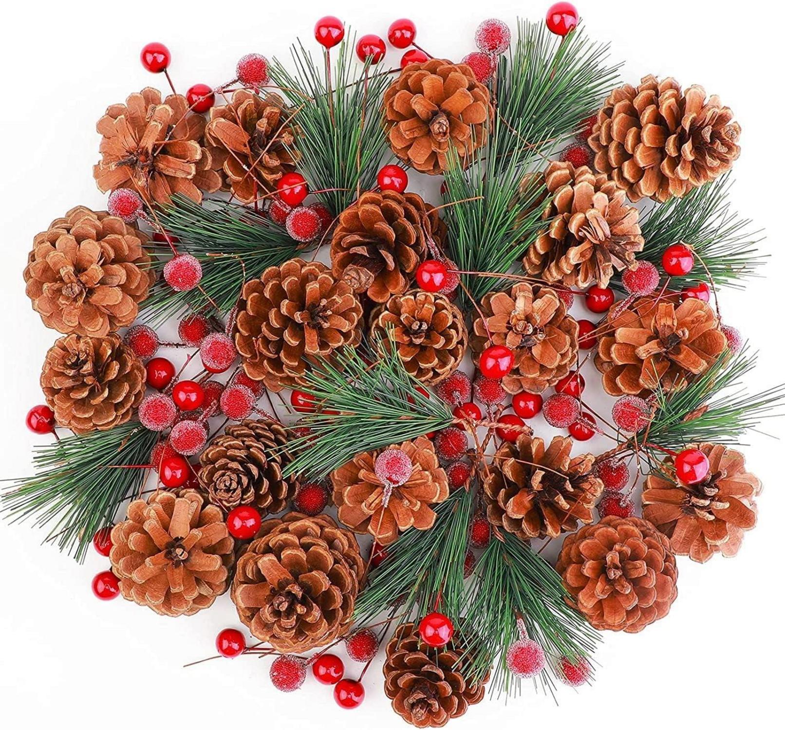 Künstliche Tannenzweige Beeren Tannenzapfen Christmas Deko Set