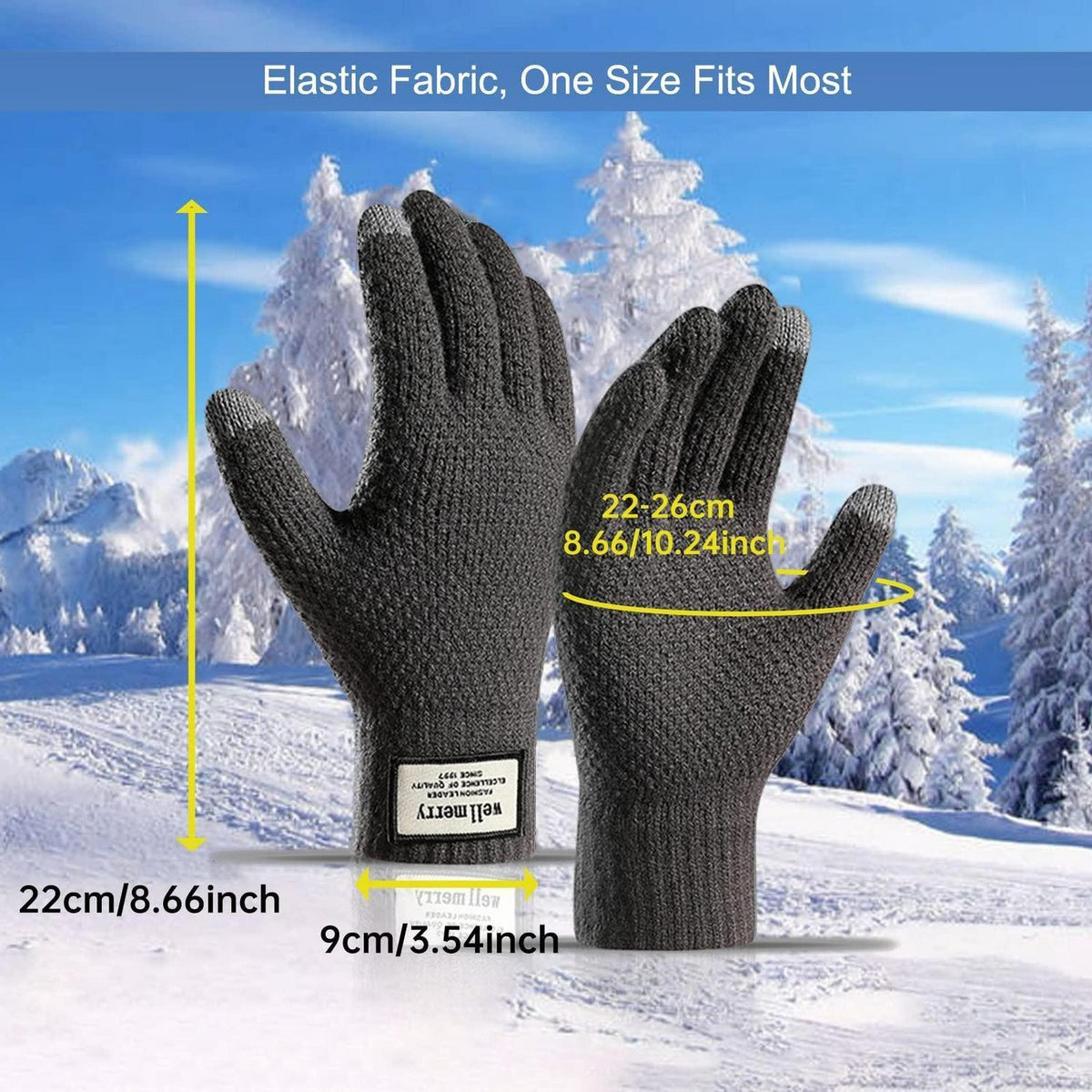 Winterhandschuhe Herren Damen Touchscreen Thermo Gestrickt Grau