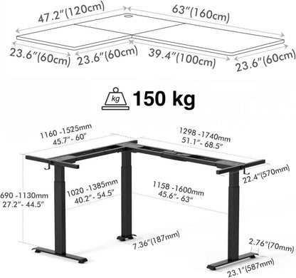 Elektrischer L-Form Schreibtisch Höhenverstellbar 160x120cm Schwarz