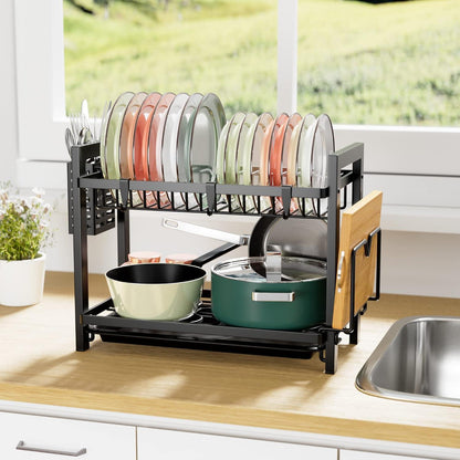 2-stufiges Geschirr Abtropfgestell Schwarz Edelstahl Utensilienhalter 2-tier