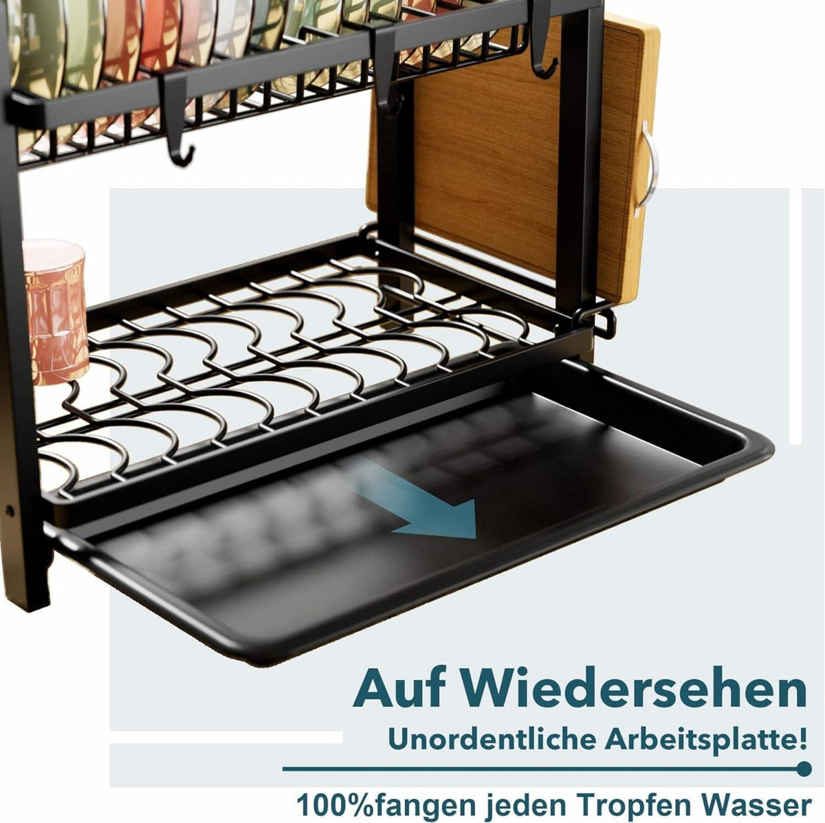 Schwarzes 2-stufiges Geschirr Abtropfgestell Edelstahl Utensilienhalter 34.5cm