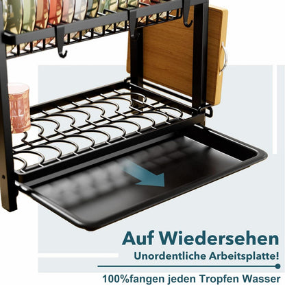 Schwarzes 2-stufiges Geschirr Abtropfgestell Edelstahl Utensilienhalter 34.5cm