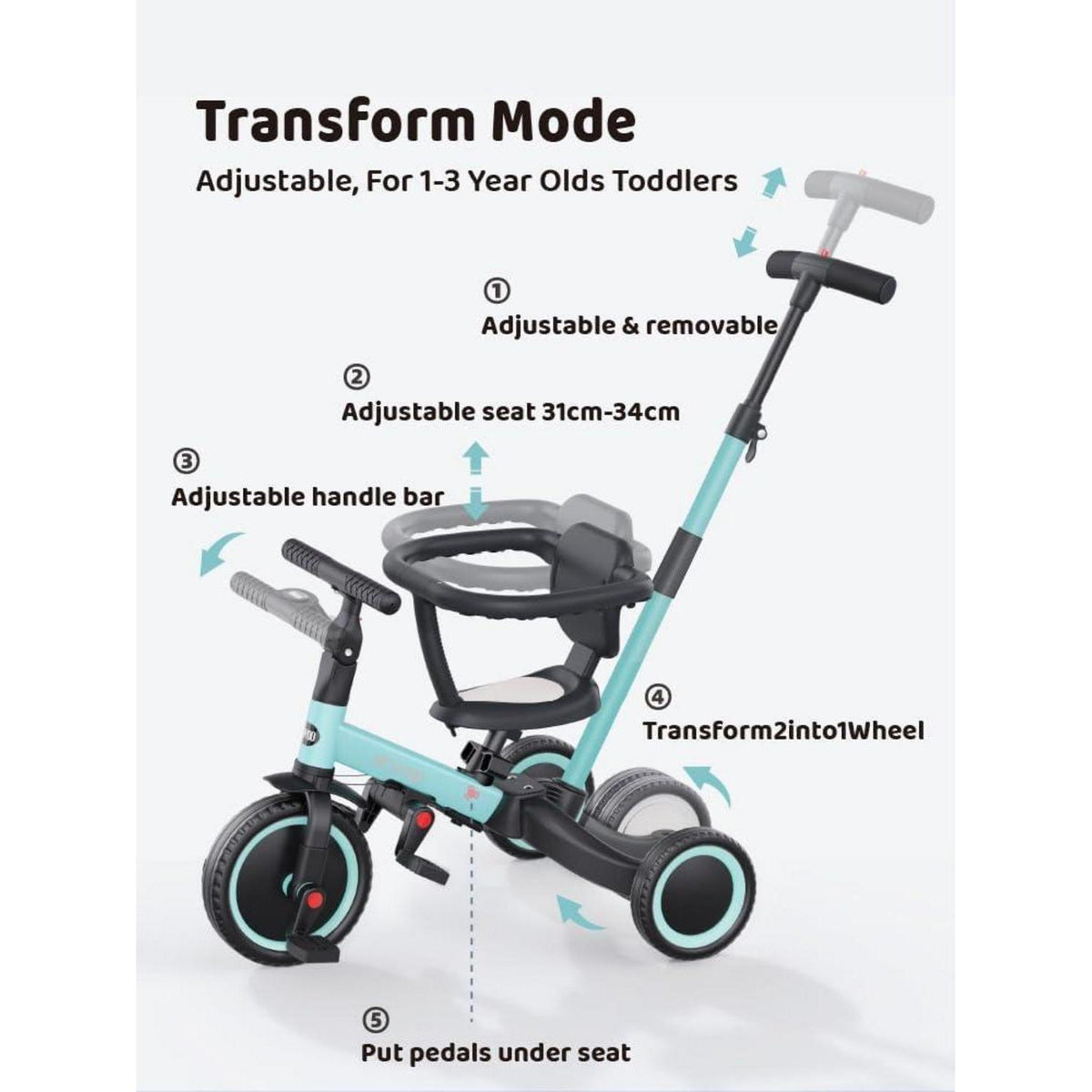 newyoo 5-in-1 Laufrad & Dreirad für Kinder ab 1 Jahr, Blau