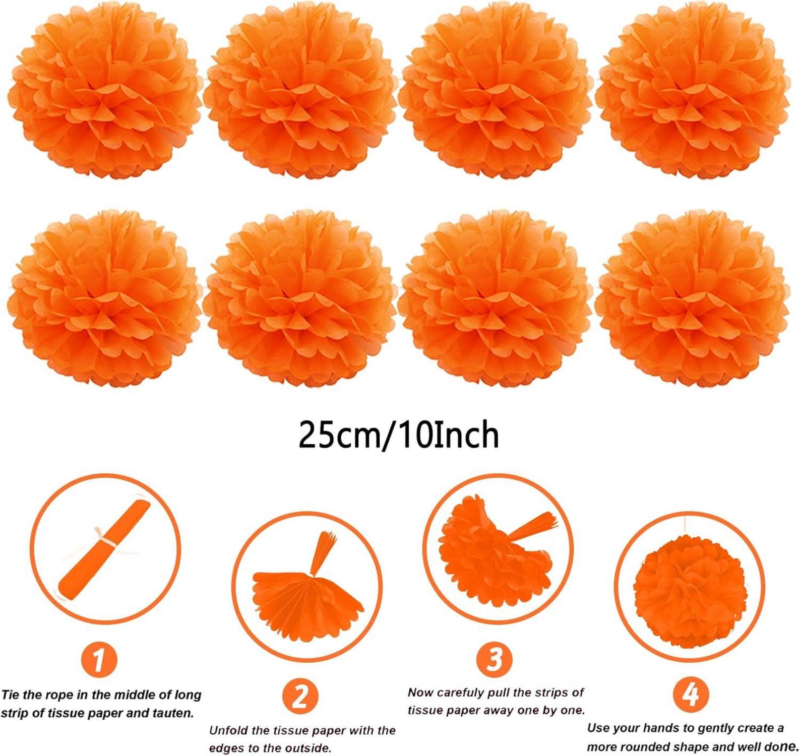 Orange Papier Pompoms Party Deko Set 41tlg. für Geburtstag Hochzeit