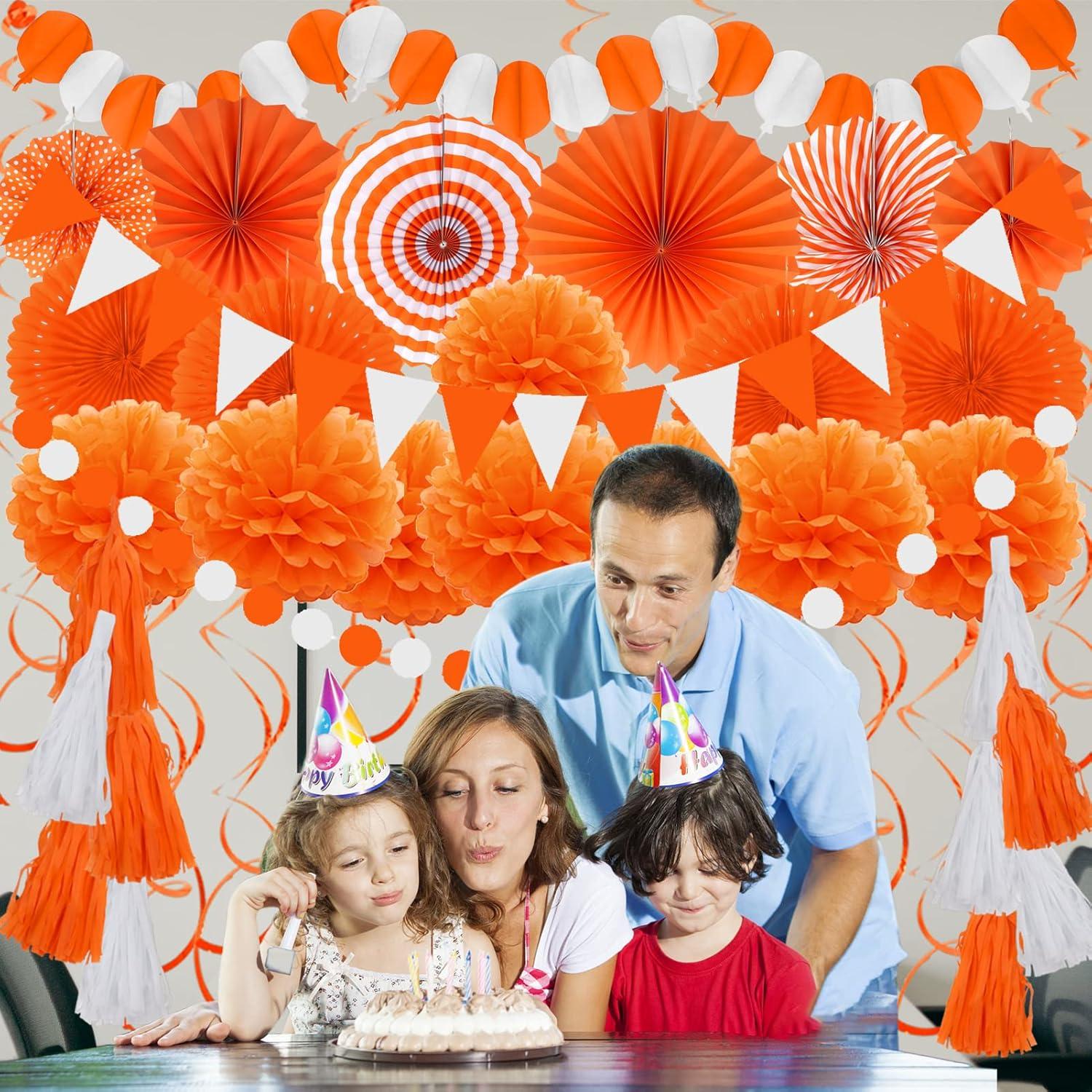 Orange Party Deko Set - Pompoms, Girlande, Dekoration - 41-teilig