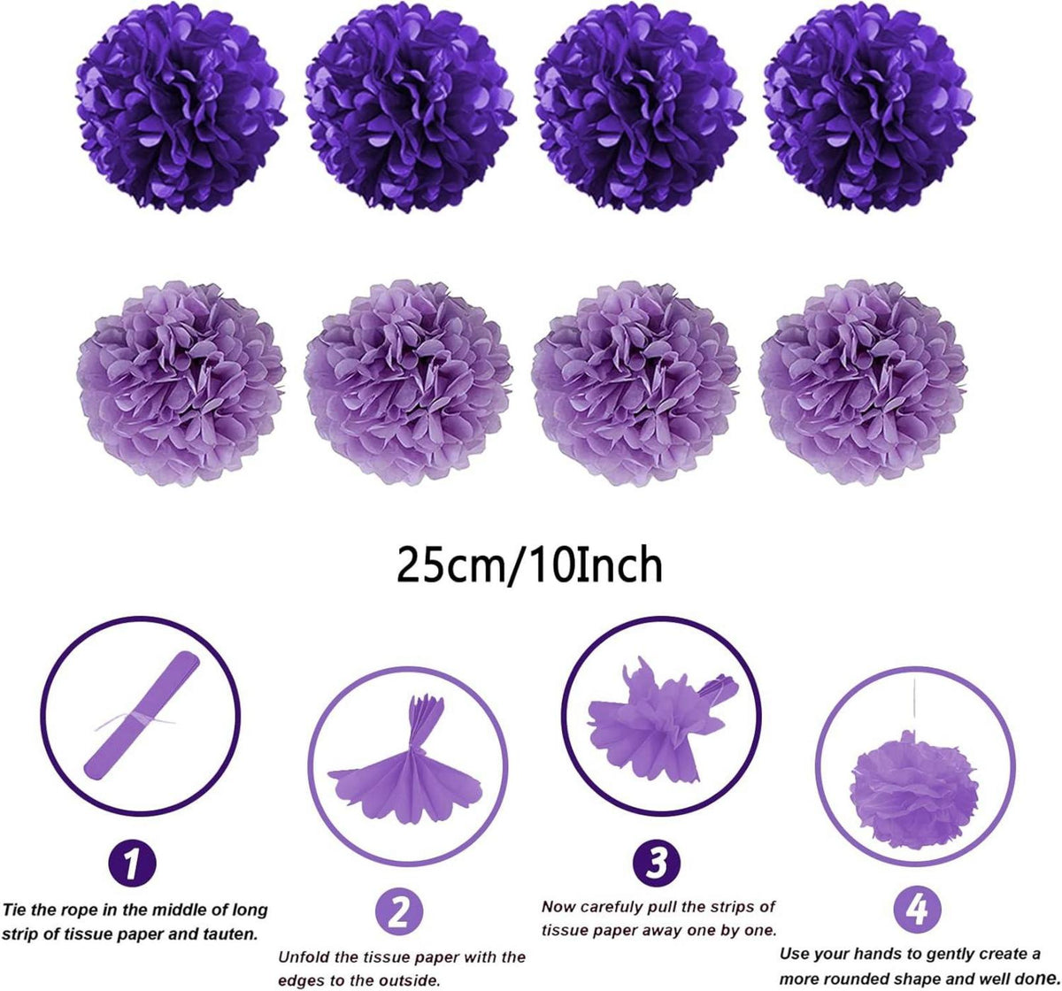 Lila Papier Pompoms Party Deko Set für Geburtstage und Hochzeiten