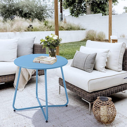 Kleiner Beistelltisch Metall Garten Couchtisch Rund Blau