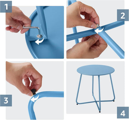 Kleiner Beistelltisch Metall Garten Rund Couchtisch Blau Ø 45x45H cm