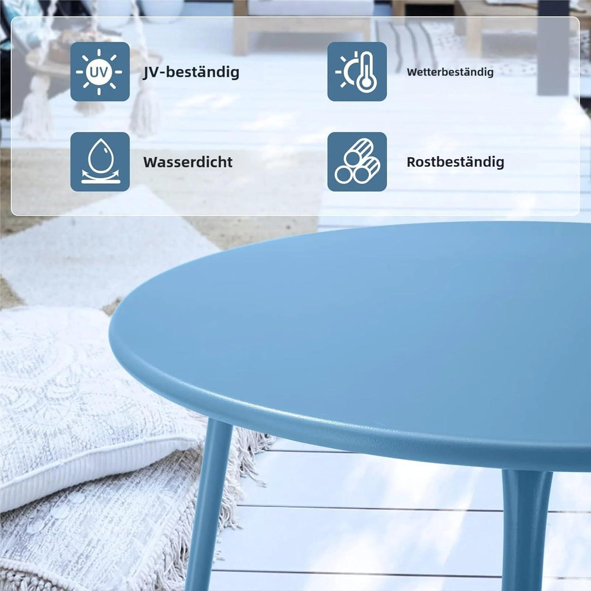 Runder Beistelltisch Metall Garten Couchtisch Blau Ø 45x45H cm