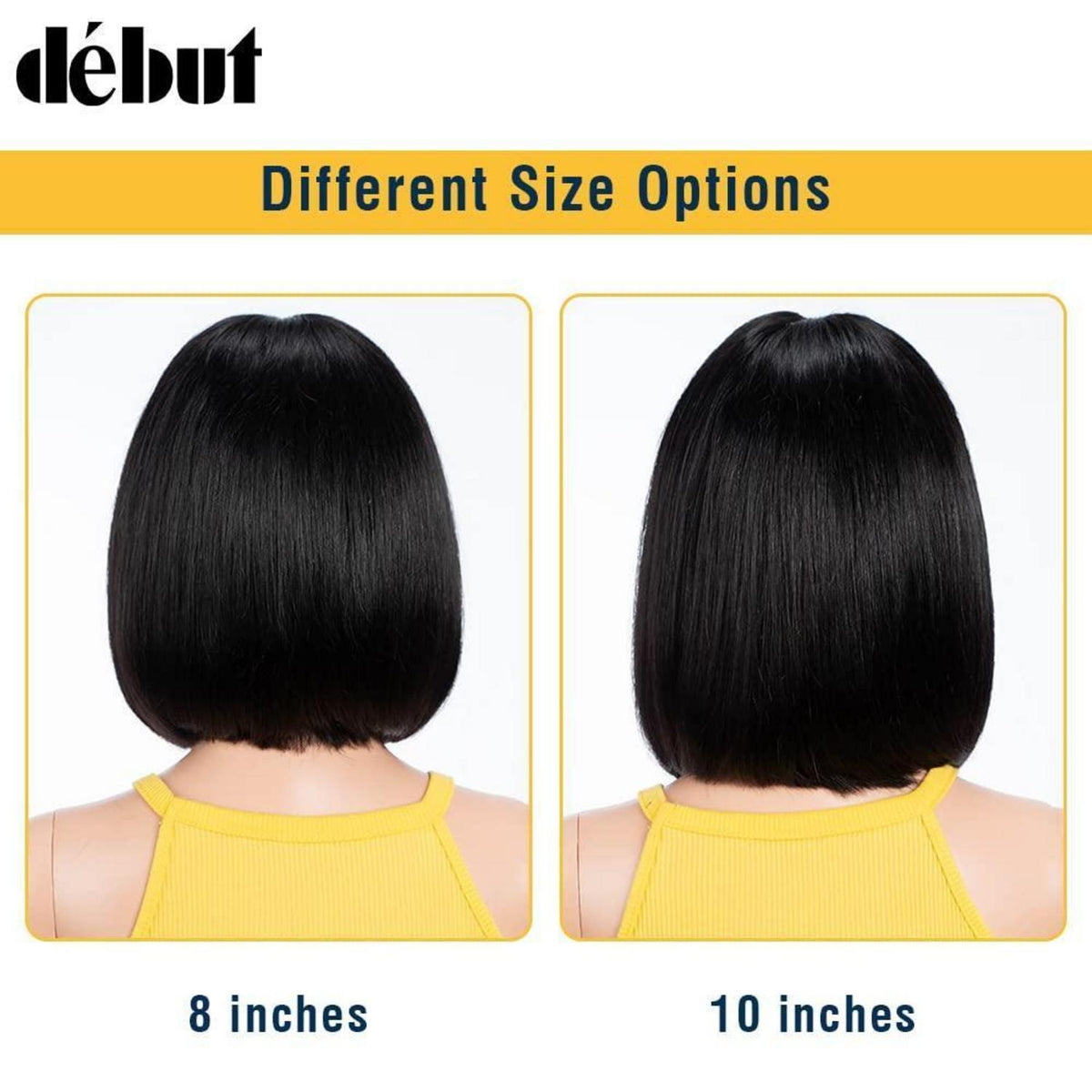 Echthaar Bob Perücke – Straight, 20-25cm, Schwarz