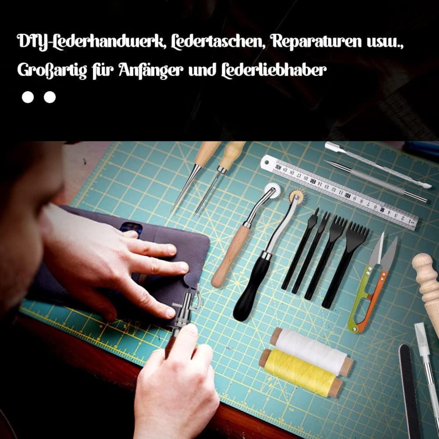 Leder-Werkzeug-Set mit gewachster Fadennahtrille - Profi Lederhandwerk-Set