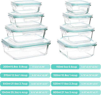 8er Glasbehälter Set mit Deckel, Frischhaltedosen aus